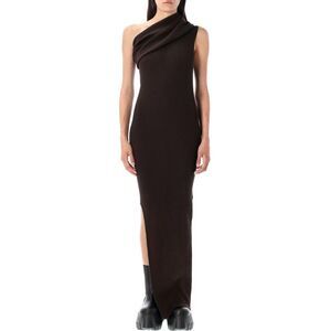 RICK OWENS Ribbed One-Shoulder Maxi Dress with Draped Detail Women BROWN Dresses